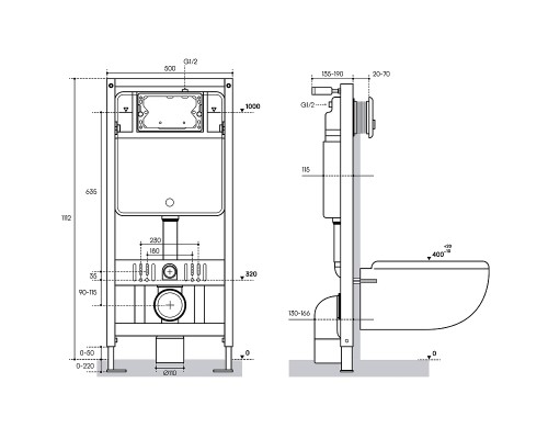 Комплект унитаза с инсталляцией Aqueduto Ovo AQDS021 с сиденьем Микролифт и клавишей смыва Хром