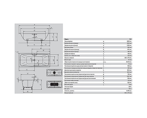 Стальная ванна Kaldewei Cayono Duo 725 180x80 272500010001 без покрытия