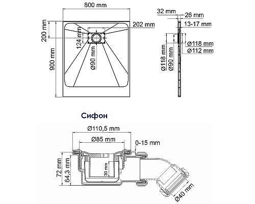 Душевой поддон из стеклопластика WasserKRAFT Main 90x80 41T20 Белый матовый