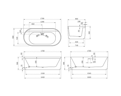 Акриловая ванна Abber 170х80 AB9444MW без гидромассажа