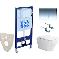 Комплект унитаза с инсталляцией Aquatek Set Aquatek Амадео-010 4в1 с сиденьем Микролифт и клавишей смыва Хром глянцевый