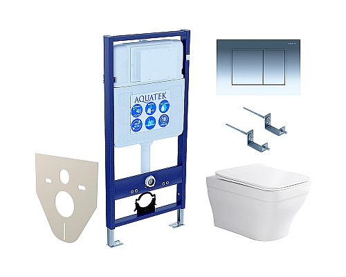 Комплект унитаза с инсталляцией Aquatek Set Aquatek Амадео-010 4в1 с сиденьем Микролифт и клавишей смыва Хром глянцевый