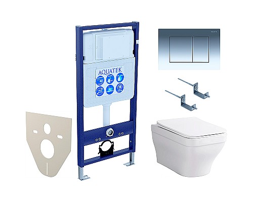 Комплект унитаза с инсталляцией Aquatek Set Aquatek Амадео cm-010 4в1 с сиденьем Микролифт и клавишей смыва Хром глянцевый