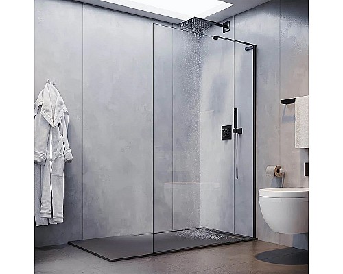 Душевая перегородка Veconi Korato KR-77B 120 KR77B-120-01-C8 профиль Черный матовый стекло прозрачное