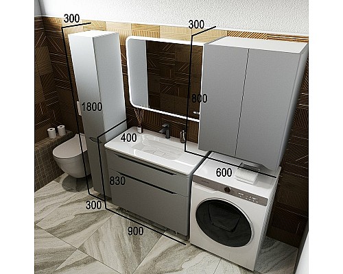 Тумба под раковину Style Line Марелла 90 Люкс Plus СС-00002418 Серый матовый антискрейтч