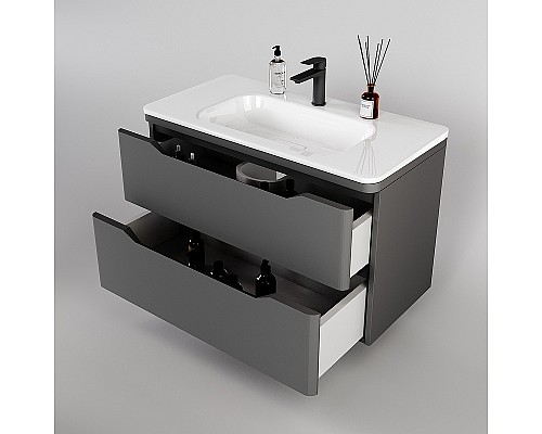 Тумба под раковину Style Line Марелла 90 Люкс Plus СС-00002415 подвесная Серый матовый антискрейтч