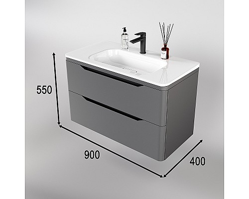 Тумба под раковину Style Line Марелла 90 Люкс Plus СС-00002415 подвесная Серый матовый антискрейтч