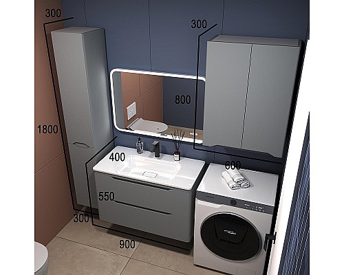 Тумба под раковину Style Line Марелла 90 Люкс Plus СС-00002415 подвесная Серый матовый антискрейтч