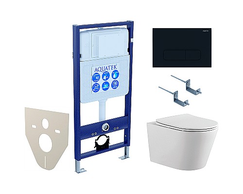 Комплект унитаза с инсталляцией Aquatek Set Aquatek Вега-1905-017 с сиденьем Микролифт и Черной матовой клавишей смыва
