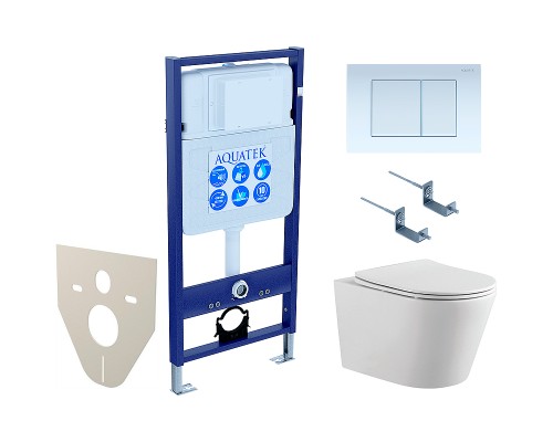 Комплект унитаза с инсталляцией Aquatek Set Aquatek Вега-009 4в1 с сиденьем Микролифт и Белой клавишей смыва