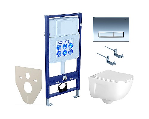 Комплект унитаза с инсталляцией Aquatek Set Aquatek Дива 4в1 с сиденьем Микролифт и клавишей смыва Хром глянцевый