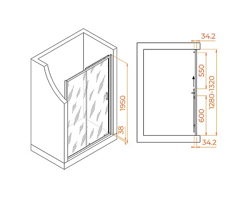 Душевая дверь RGW Passage PA-14GR 130 41081413-110 профиль Серый стекло прозрачное