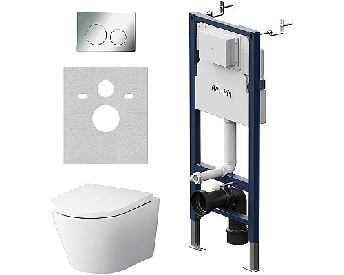 Комплект унитаза с инсталляцией AM.PM Sense FlashClean IS90151.741701 с сиденьем Микролифт и клавишей смыва Хром глянцевый