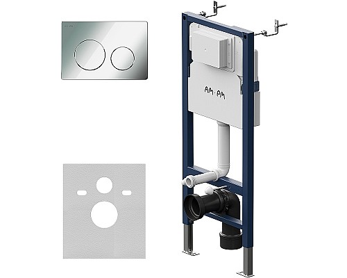 Комплект унитаза с инсталляцией AM.PM Sense FlashClean IS90151.741701 с сиденьем Микролифт и клавишей смыва Хром глянцевый