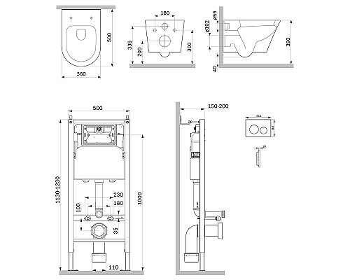 Комплект унитаза с инсталляцией AM.PM Sense FlashClean IS90151.741701 с сиденьем Микролифт и клавишей смыва Хром глянцевый