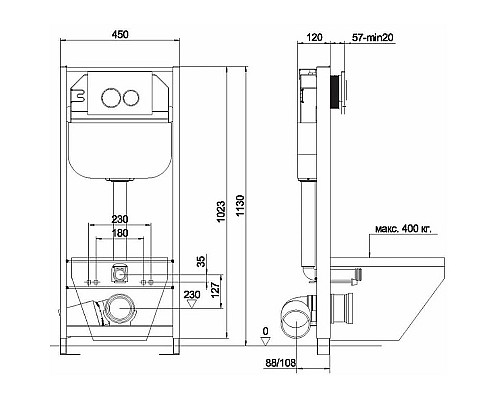 Инсталляция Aquanika Basic 10.702.450.02.19 для унитаза с клавишей смыва Хром