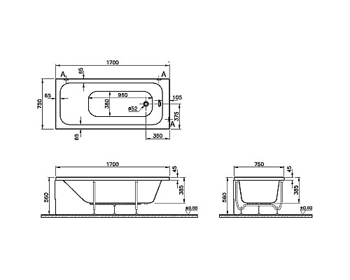 Акриловая ванна Vitra Optimum Neo 170x75 64570001000 без гидромассажа Акриловая ванна Vitra Optimum Neo 170x75 64570001000 без гидромассажа