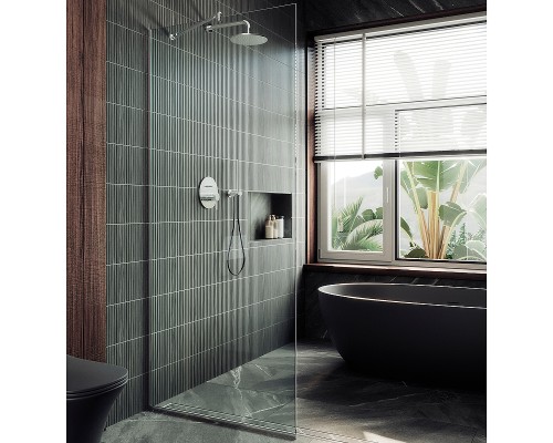 Душевая перегородка Maybah Glass MGD-695-5у 790x1950 в узком профиле Хром матовый стекло прозрачное