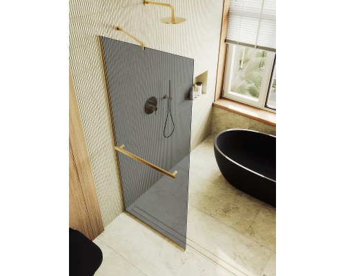 Душевая перегородка Maybah Glass MGD-729-3у 790x1950 в узком профиле Золото стекло графитовое