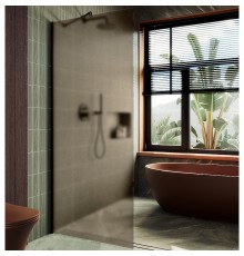 Душевая перегородка Maybah Glass 890x1950 в широком профиле Черный стекло бронзовое матовое