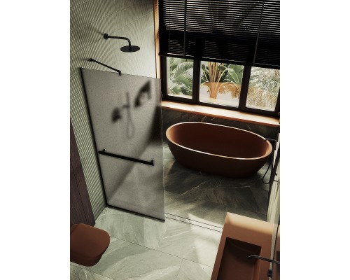 Душевая перегородка Maybah Glass 890x1950 в узком профиле Черный стекло бронзовое матовое