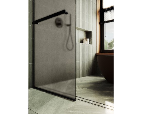 Душевая перегородка Maybah Glass 890x1950 в узком профиле Черный стекло бронзовое матовое