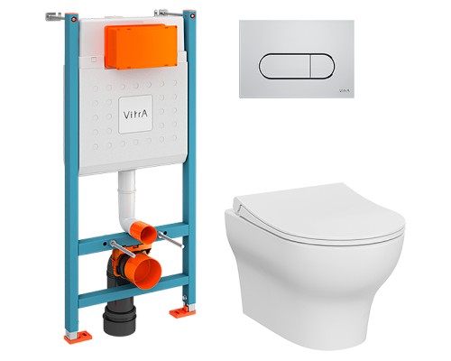 Комплект унитаза с инсталляцией Vitra Zentrum Round 9879B003-7200 с сиденьем Микролифт и клавишей смыва Хром глянцевый