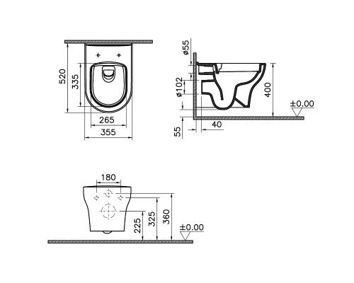 Комплект унитаза с инсталляцией Vitra Zentrum Round 9879B003-7200 с сиденьем Микролифт и клавишей смыва Хром глянцевый