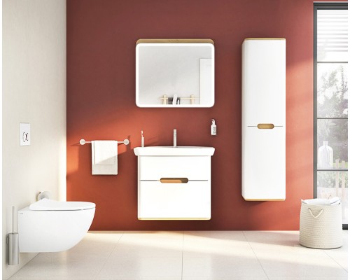 Шкаф пенал Vitra Sento 40 R подвесной с бельевое корзиной Белый матовый