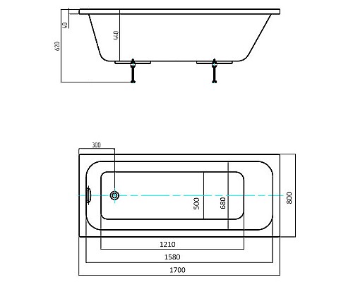 Акриловая ванна Aquatek Eco-friendly Мия 170x80 MIY170-0000032 без панелей, каркаса и слив-перелива