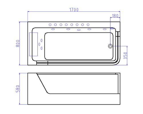 Акриловая ванна Ceruttispa 170x80 L 9947 с гидромассажем