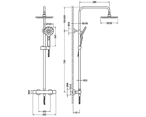 Душевая система Aquatek Европа AQ2343MB с термостатом Черная матовая