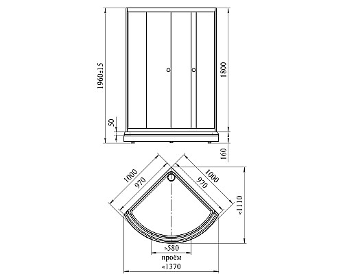 Душевой уголок Radomir Найт 100x100 1-03-6-0-0-0030 профиль Черный стекло прозрачное