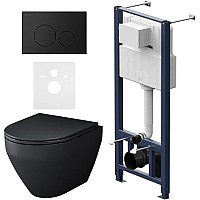 Комплект унитаза с инсталляцией AM.PM Spirit V2.0 FlashClean IS49038.701700MB с сиденьем Микролифт и Черной матовой клавишей смыва