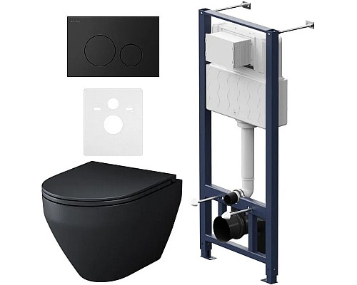 Комплект унитаза с инсталляцией AM.PM Spirit V2.0 FlashClean IS49038.701700MB с сиденьем Микролифт и Черной матовой клавишей смыва