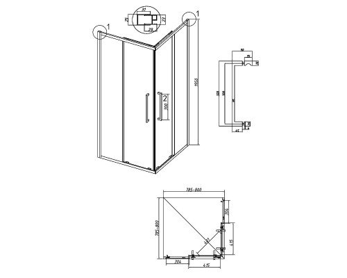 Душевой уголок Grossman Cosmo 80х80 300.K33.02.8080.21.02 профиль Черный матовый стекло шиншилла