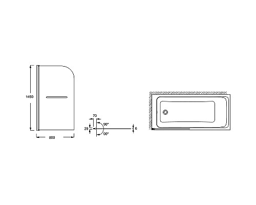 Шторка на ванну Jacob Delafon Odeon Up 80x145 E4932-BL профиль Черный матовый стекло прозрачное