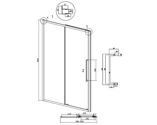 Душевая дверь Grossman Cosmo 100 100.K33.02.100.32.00 профиль Золото сатин стекло прозрачное
