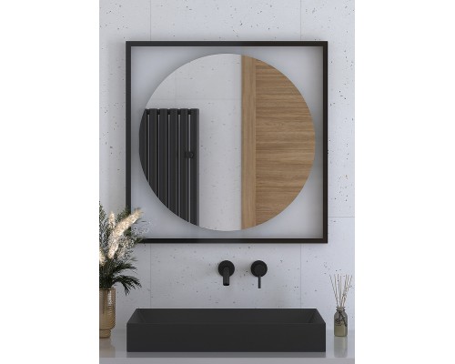 Зеркало Defesto Eclipce 80х80 с подсветкой 18W-4500К/в багетной раме/Без выключателя/Нейтральный белый свет/Черная рама