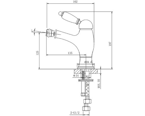 Смеситель для биде Caprigo Adria-Uno Black Edition 02B-533-crm Хром