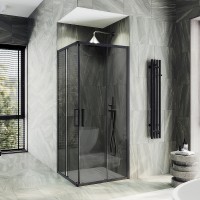 Душевой уголок Maybah Glass 900x900x1950 раздвижной профиль Черный стекло графитовое