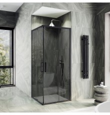 Душевой уголок Maybah Glass 900x900x1950 раздвижной профиль Черный стекло графитовое