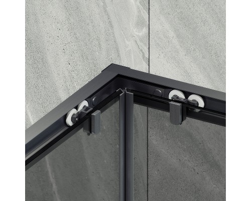 Душевой уголок Maybah Glass 900x900x1950 раздвижной профиль Черный стекло графитовое