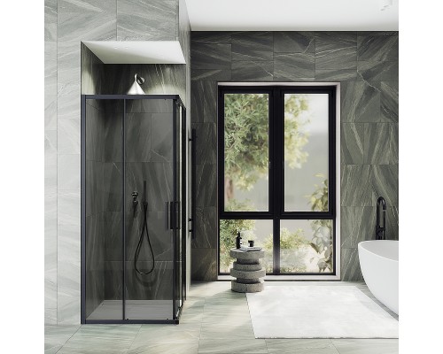 Душевой уголок Maybah Glass 1000x1000x1950 раздвижной профиль Черный стекло графитовое