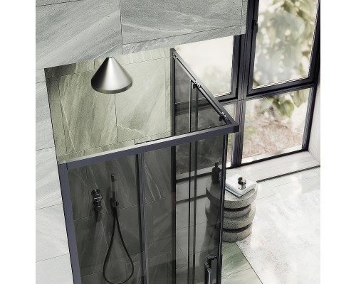 Душевой уголок Maybah Glass 1000x1000x1950 раздвижной профиль Черный стекло графитовое