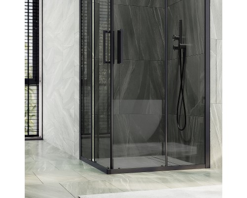Душевой уголок Maybah Glass 1000x1000x1950 раздвижной профиль Черный стекло графитовое
