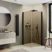 Душевой уголок Maybah Glass 800x800x1980 на монопетлях Черный стекло бронзовое