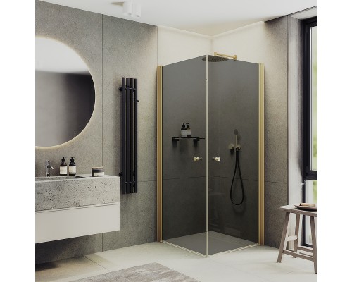 Душевой уголок Maybah Glass 800x800x1980 на монопетлях Золото стекло графитовое
