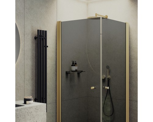 Душевой уголок Maybah Glass 800x800x1980 на монопетлях Золото стекло графитовое