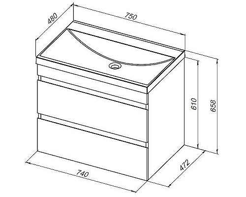 Тумба под раковину Aquanet Нота New 75 334192 подвесная Дуб веллингтон табак